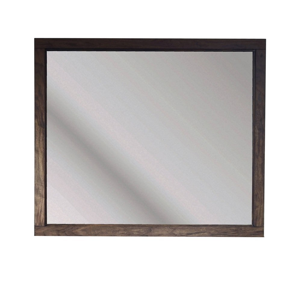 Enzo Wall-Dresser L&scape Mirror with Beveled Glass | Brown Wood 38x45