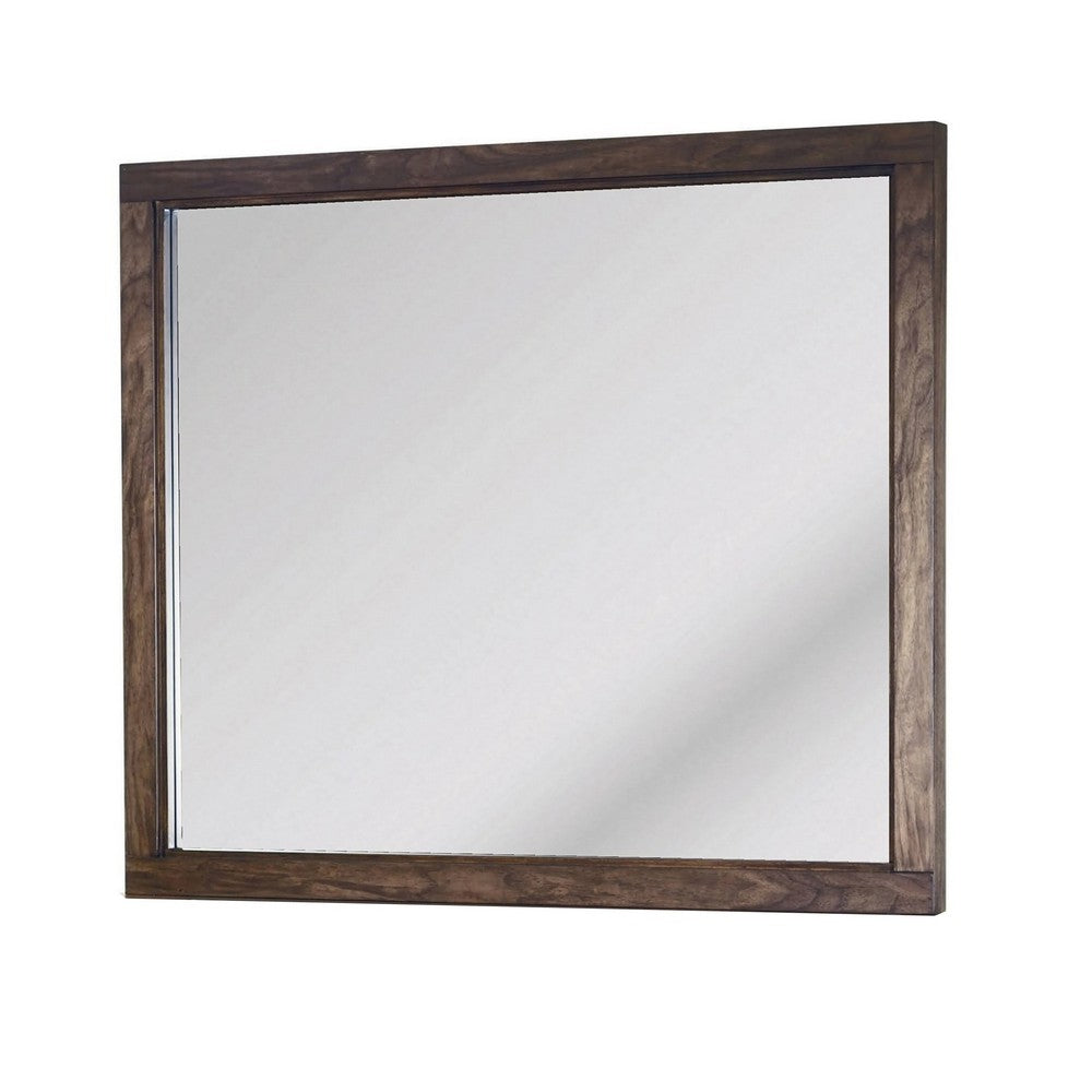 Enzo Wall-Dresser L&scape Mirror with Beveled Glass | Brown Wood 38x45
