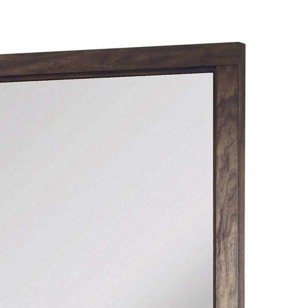 Enzo Wall-Dresser L&scape Mirror with Beveled Glass | Brown Wood 38x45