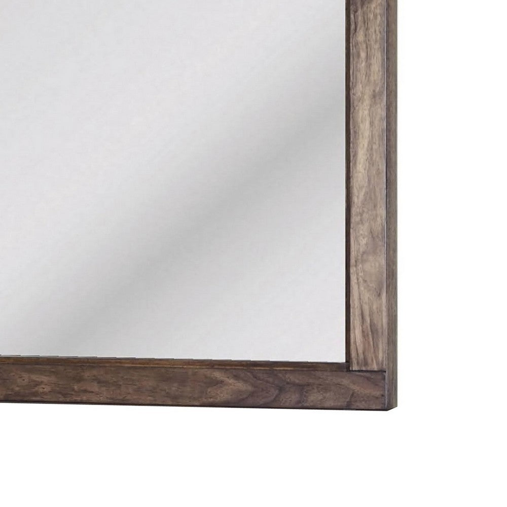 Enzo Wall-Dresser L&scape Mirror with Beveled Glass | Brown Wood 38x45