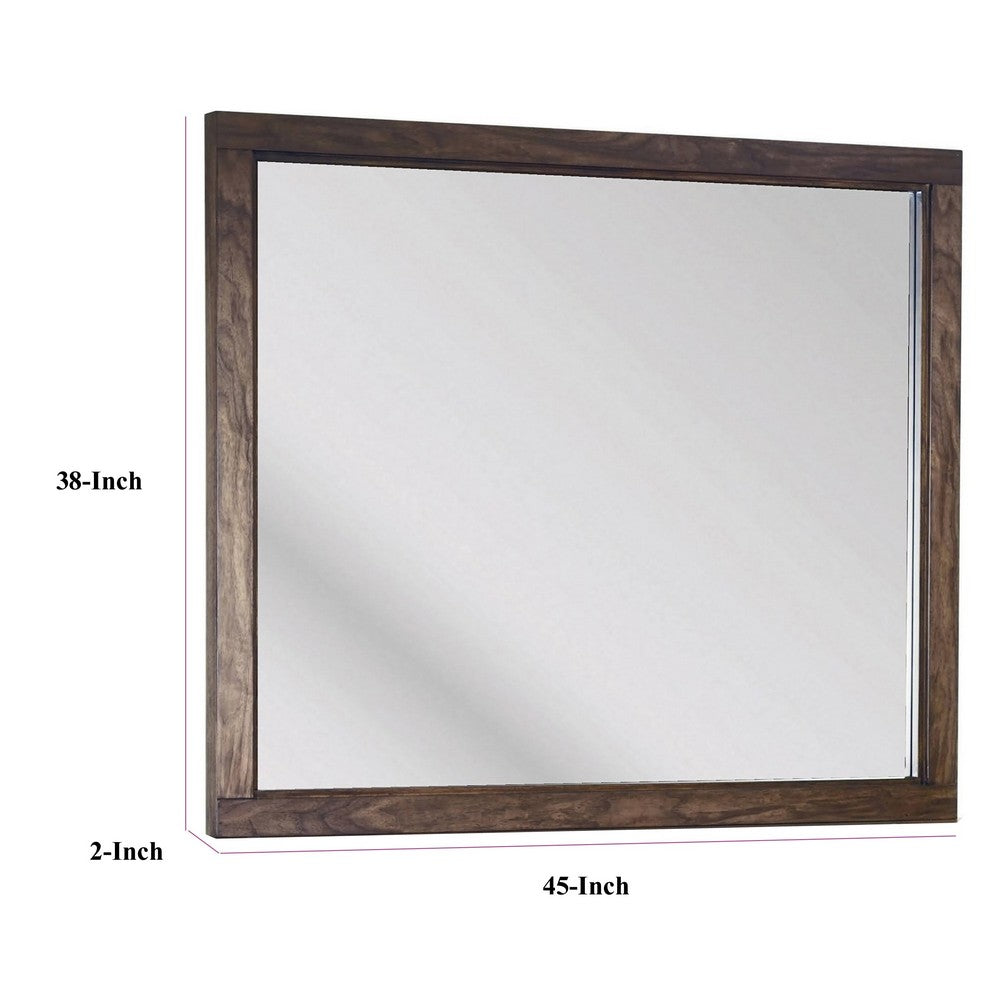 Enzo Wall-Dresser L&scape Mirror with Beveled Glass | Brown Wood 38x45