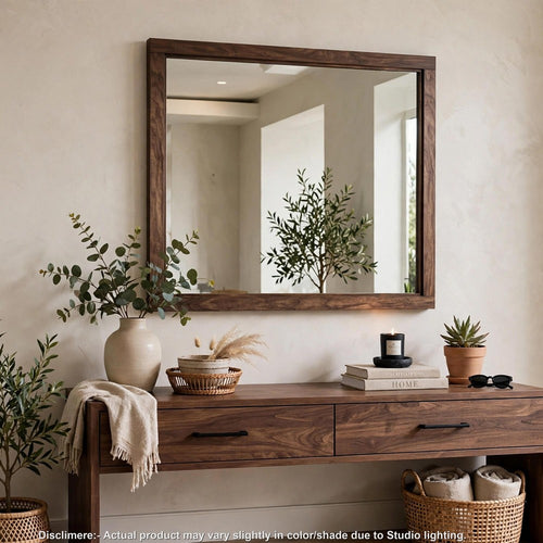 Enzo Wall-Dresser L&scape Mirror with Beveled Glass | Brown Wood 38x45