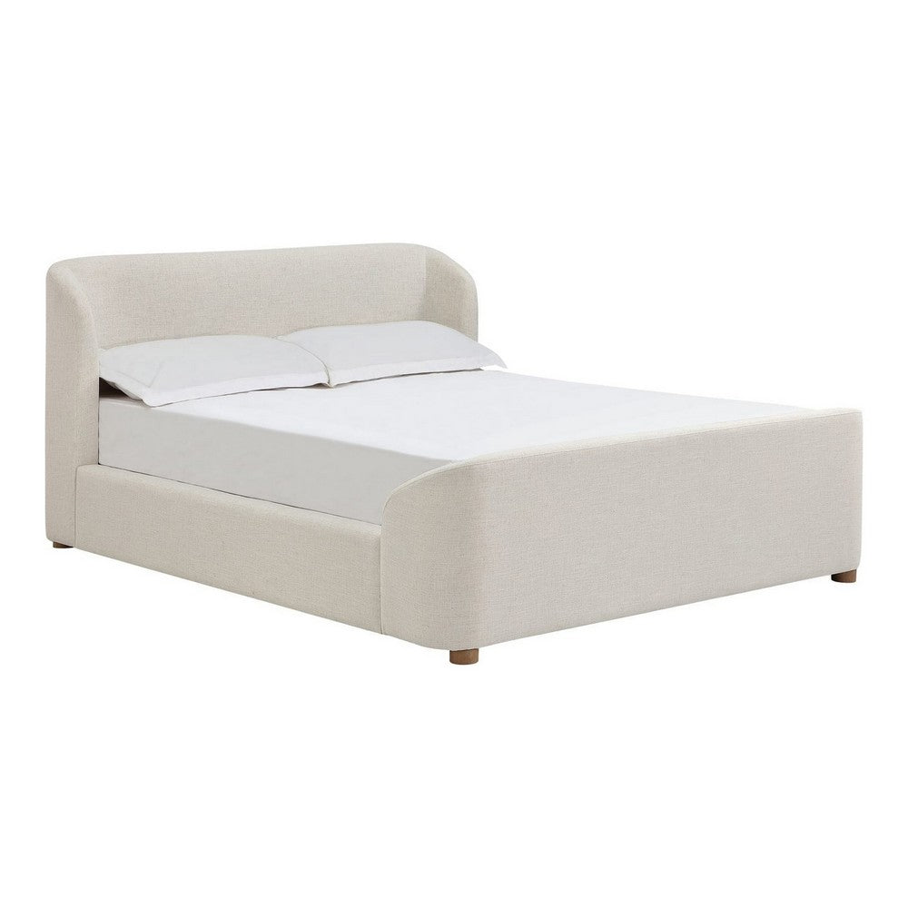 Kaven Queen Platform Bed | Shelter-Style Headboard | Tan Linen-Polyester