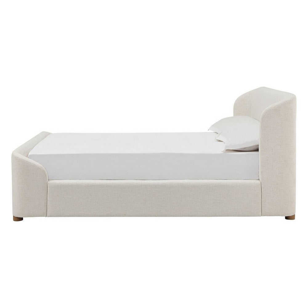 Kaven Queen Platform Bed | Shelter-Style Headboard | Tan Linen-Polyester