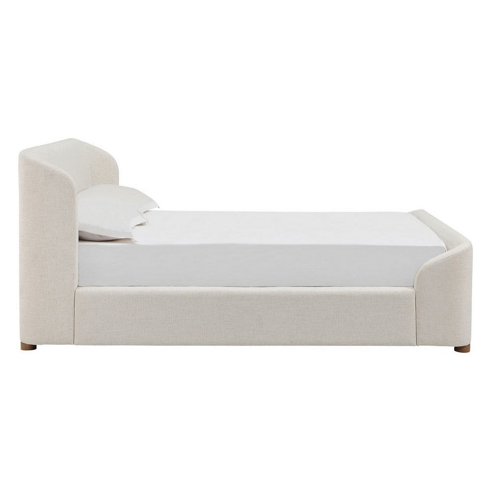 Kaven Queen Platform Bed | Shelter-Style Headboard | Tan Linen-Polyester