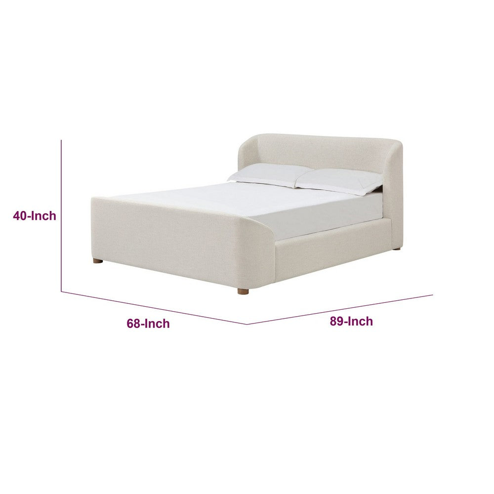Kaven Queen Platform Bed | Shelter-Style Headboard | Tan Linen-Polyester