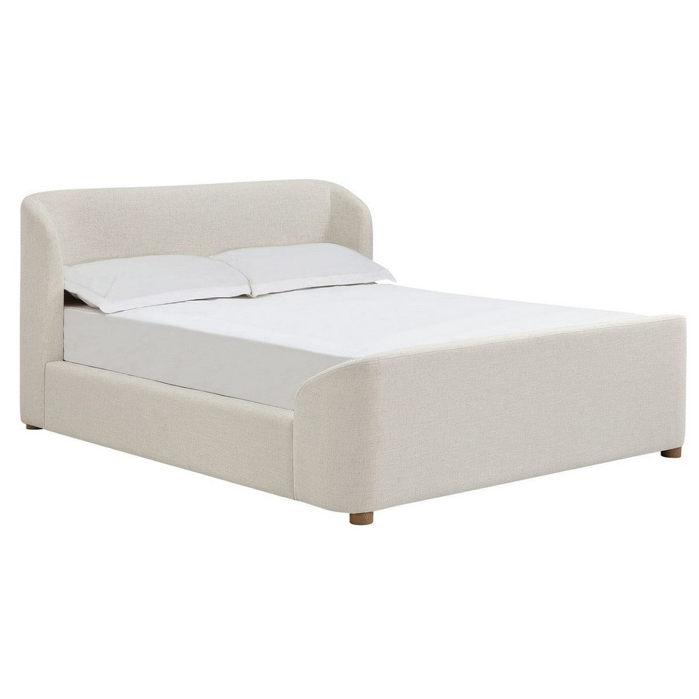 Kaven King Platform Bed | Shelter-Style Headboard | Tan Linen-Polyester