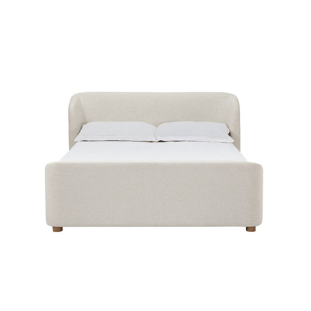 Kaven King Platform Bed | Shelter-Style Headboard | Tan Linen-Polyester