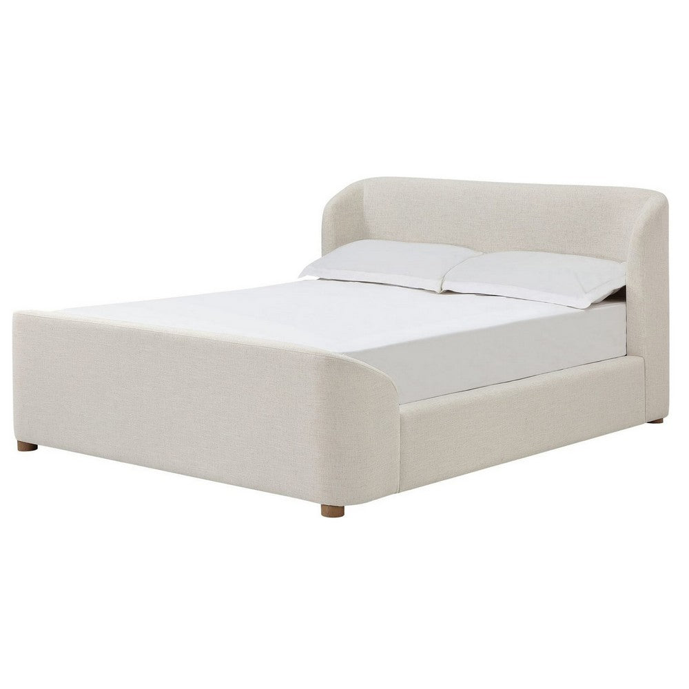 Kaven King Platform Bed | Shelter-Style Headboard | Tan Linen-Polyester