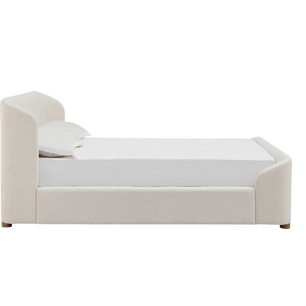 Kaven King Platform Bed | Shelter-Style Headboard | Tan Linen-Polyester