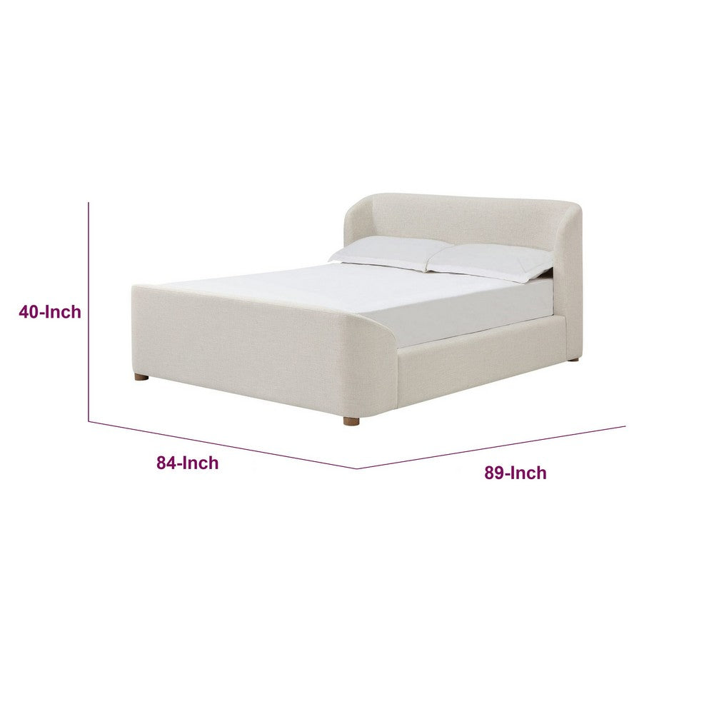 Kaven King Platform Bed | Shelter-Style Headboard | Tan Linen-Polyester