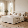 Kaven King Platform Bed | Shelter-Style Headboard | Tan Linen-Polyester