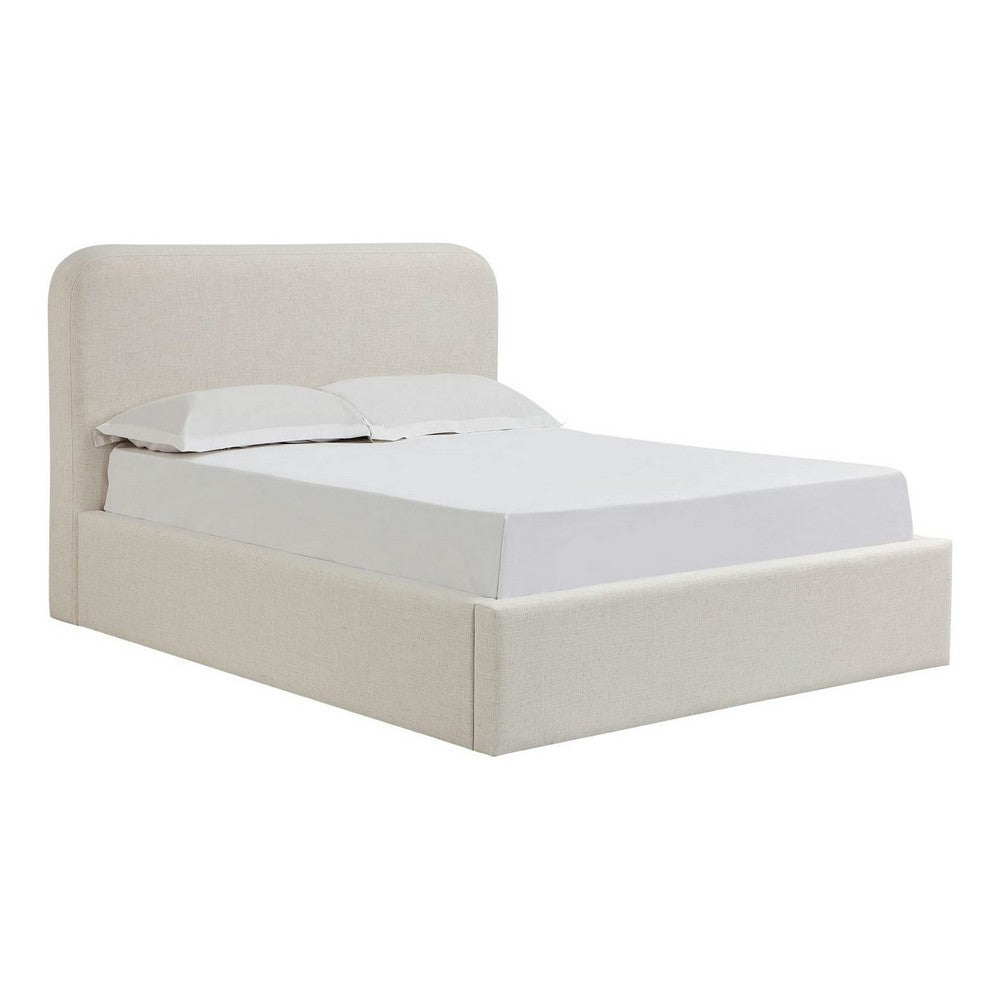 Ziya Queen Platform Bed with Curved Headboard | Beige Linen-Polyester