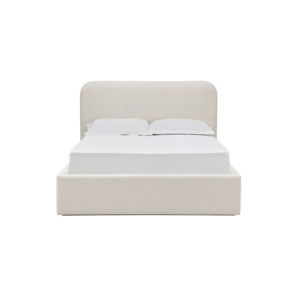 Ziya Queen Platform Bed with Curved Headboard | Beige Linen-Polyester