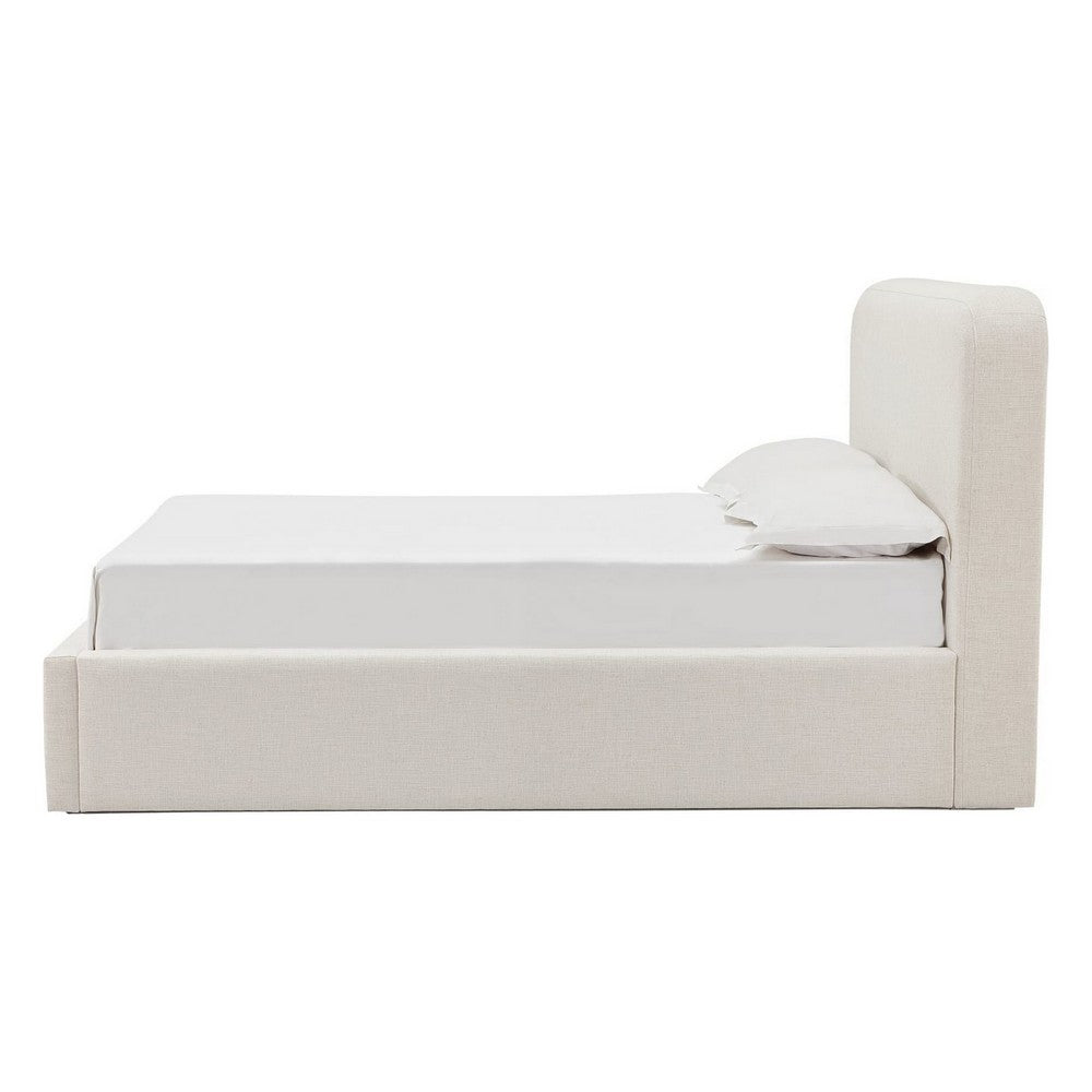 Ziya Queen Platform Bed with Curved Headboard | Beige Linen-Polyester