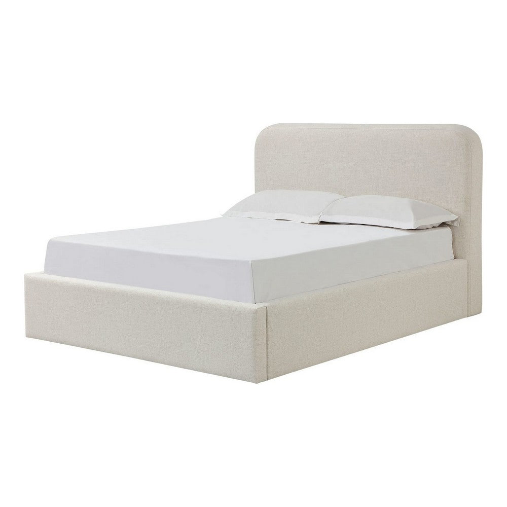 Ziya Queen Platform Bed with Curved Headboard | Beige Linen-Polyester