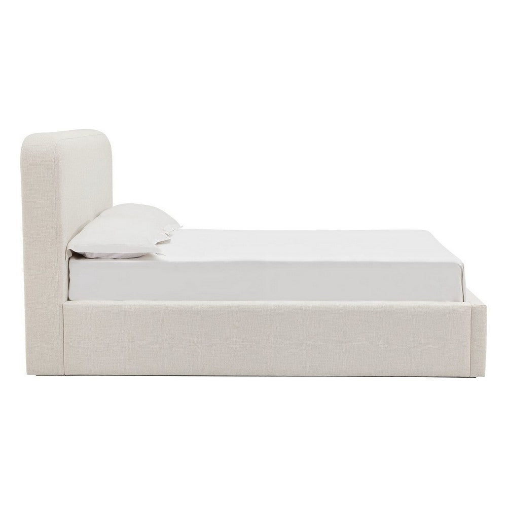Ziya Queen Platform Bed with Curved Headboard | Beige Linen-Polyester