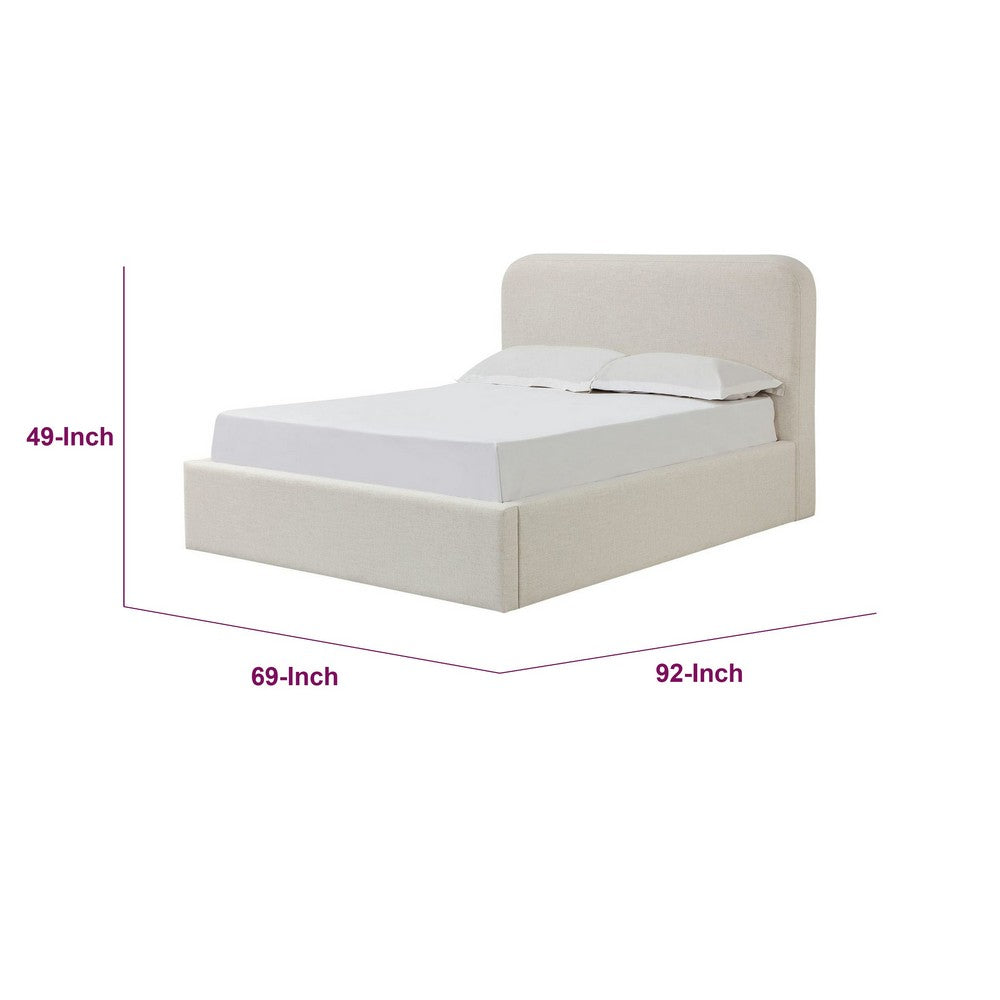 Ziya Queen Platform Bed with Curved Headboard | Beige Linen-Polyester