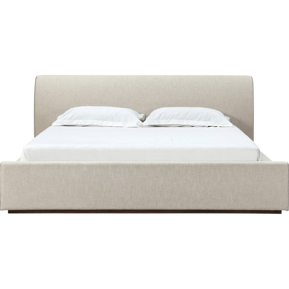 Reza Queen Upholstered Platform Bed | Cross-Stitch Details | Beige Linen