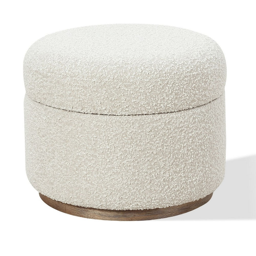 Ziya Storage Ottoman with Solid Wood Base | Off-White Boucle Fabric 20"