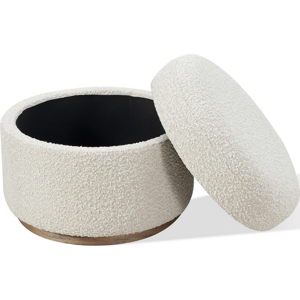 Ziya Storage Ottoman with Solid Wood Base | Off-White Boucle Fabric 20"