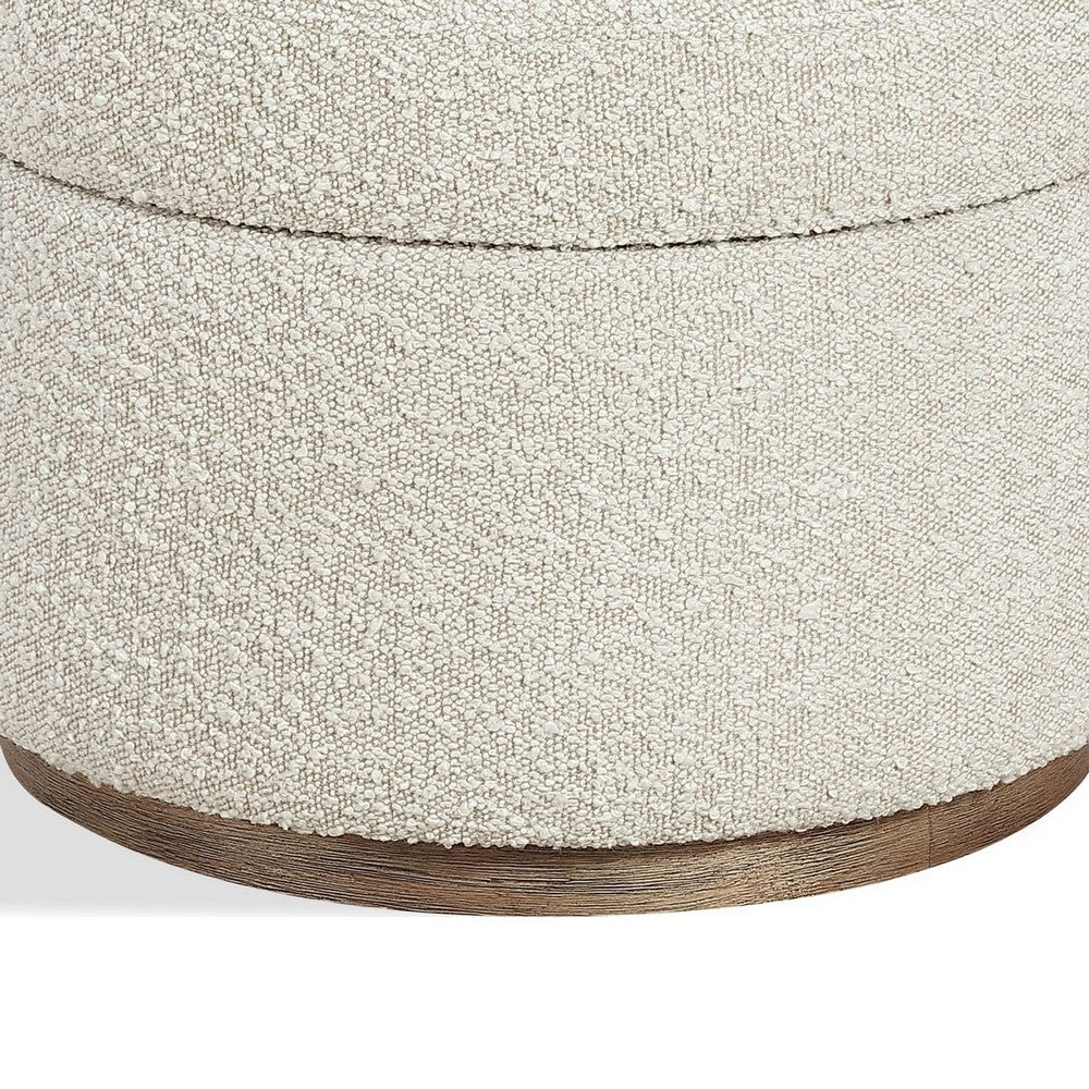 Ziya Storage Ottoman with Solid Wood Base | Off-White Boucle Fabric 20"