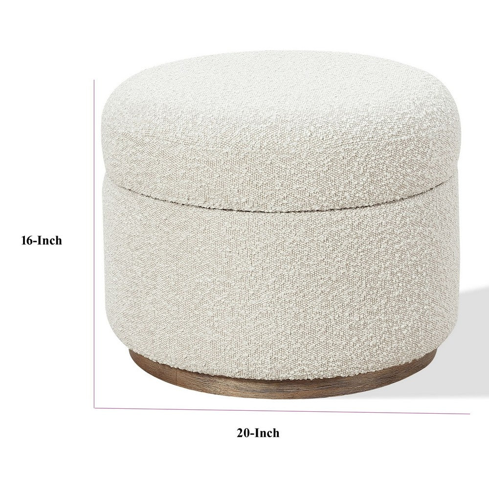 Ziya Storage Ottoman with Solid Wood Base | Off-White Boucle Fabric 20"