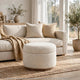 Ziya Storage Ottoman with Solid Wood Base | Off-White Boucle Fabric 20"