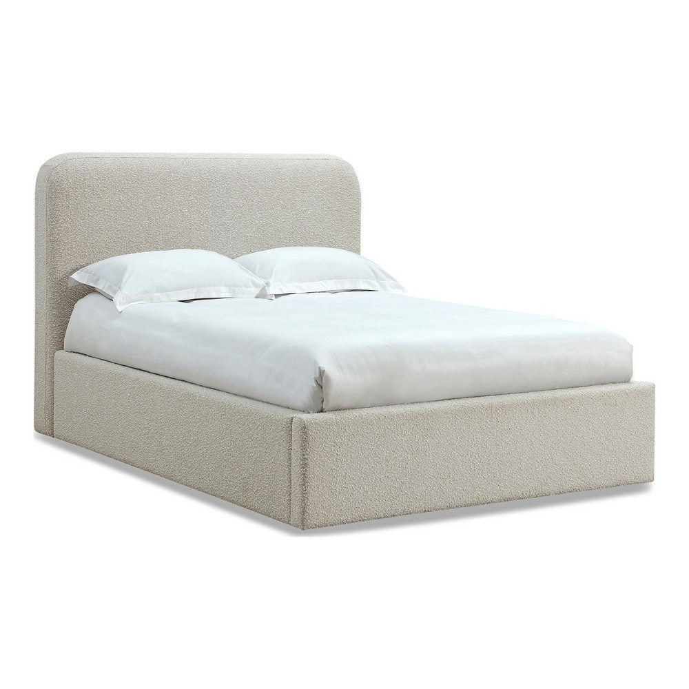 Ziya Queen Platform Bed | Floating Base | Rolled Edges | Ricotta Boucle