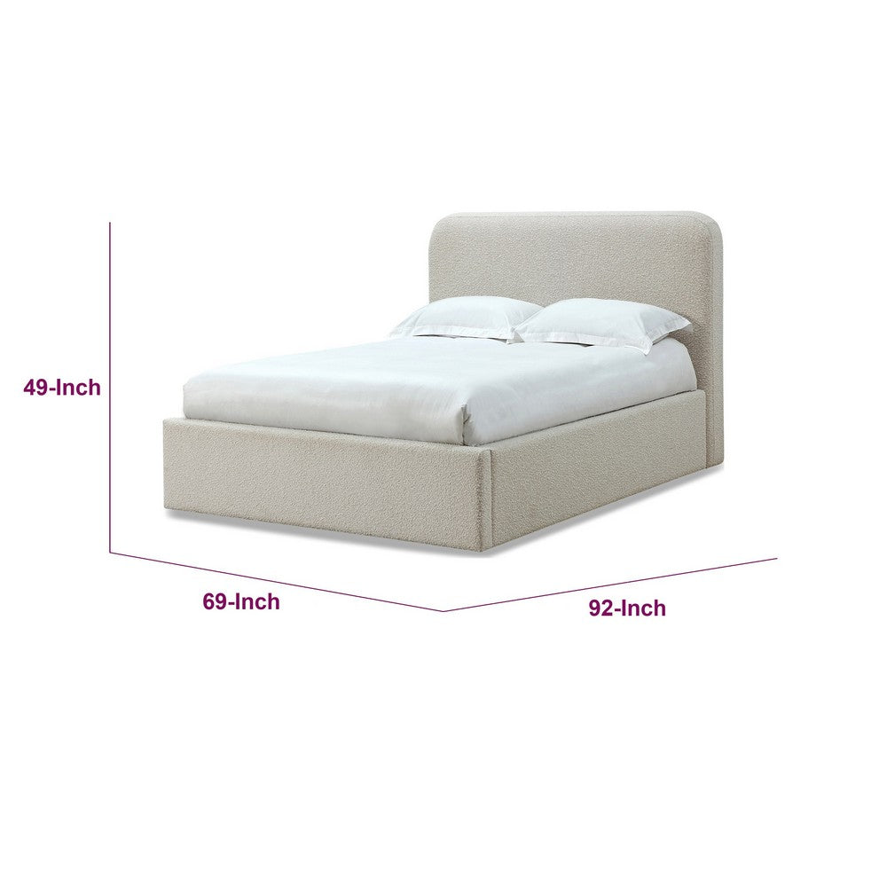 Ziya Queen Platform Bed | Floating Base | Rolled Edges | Ricotta Boucle