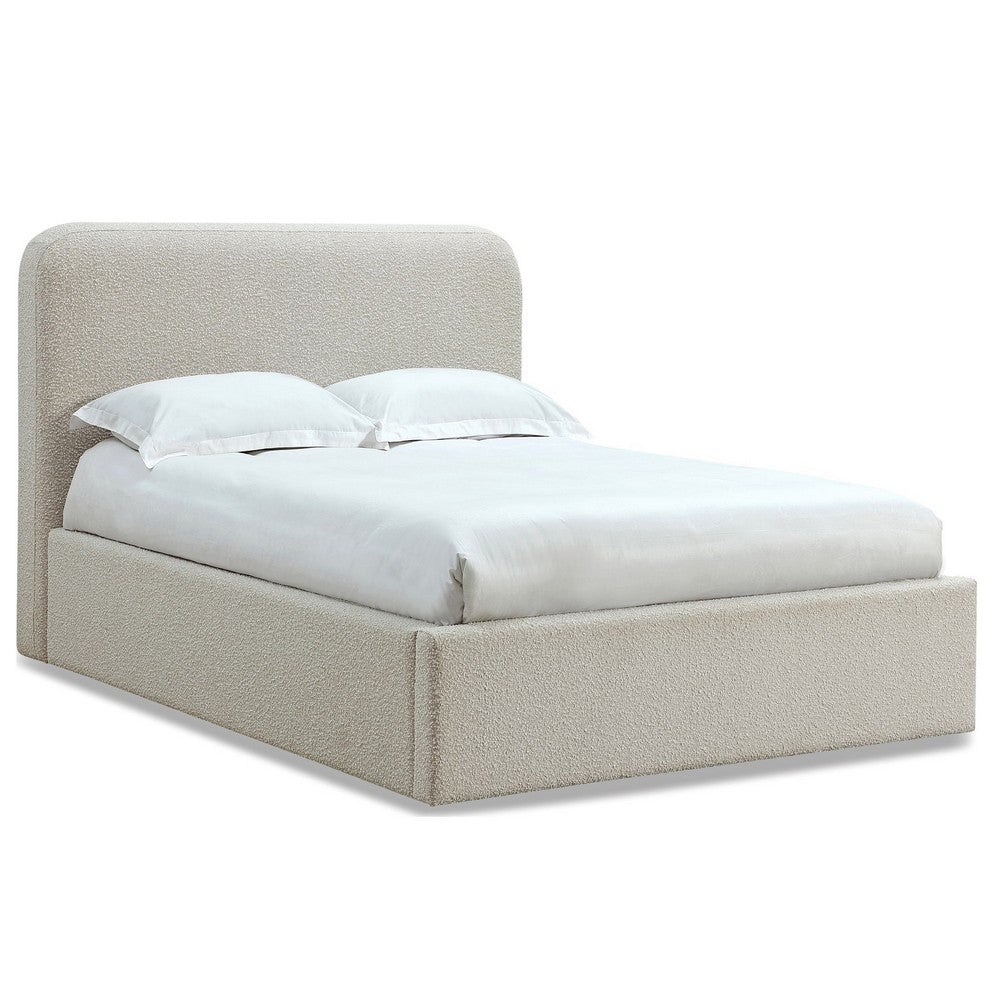 Ziya Queen Platform Bed | Floating Base | Rolled Edges | Ricotta Boucle