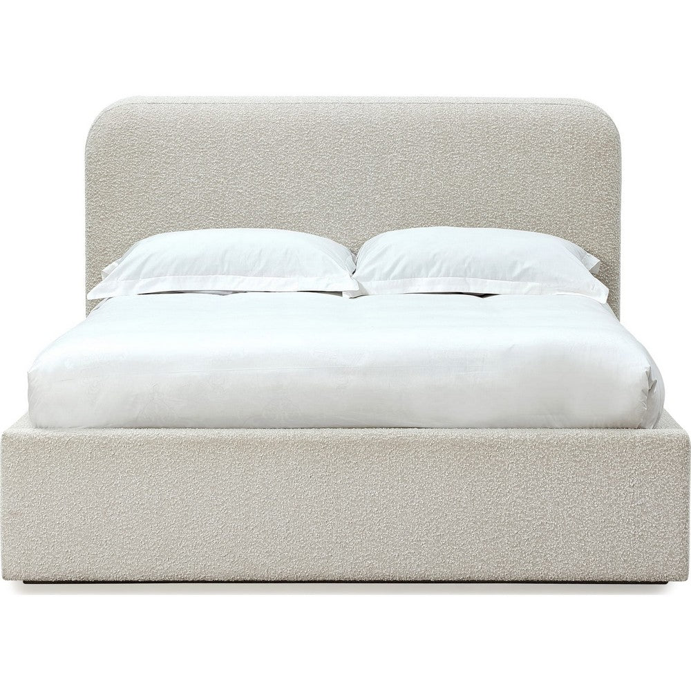 Ziya Queen Platform Bed | Floating Base | Rolled Edges | Ricotta Boucle