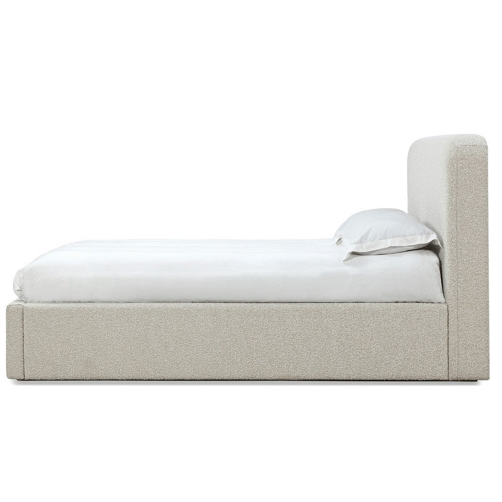 Ziya Queen Platform Bed | Floating Base | Rolled Edges | Ricotta Boucle