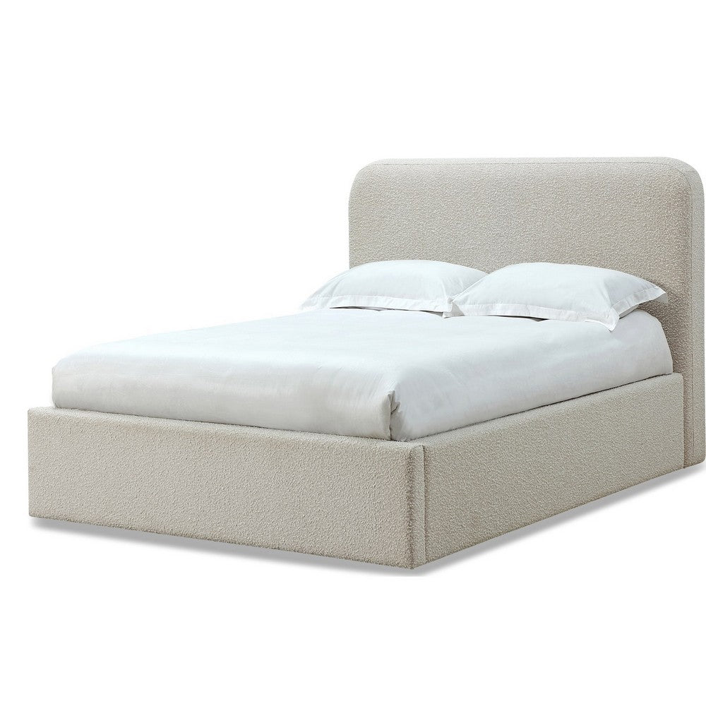 Ziya Queen Platform Bed | Floating Base | Rolled Edges | Ricotta Boucle