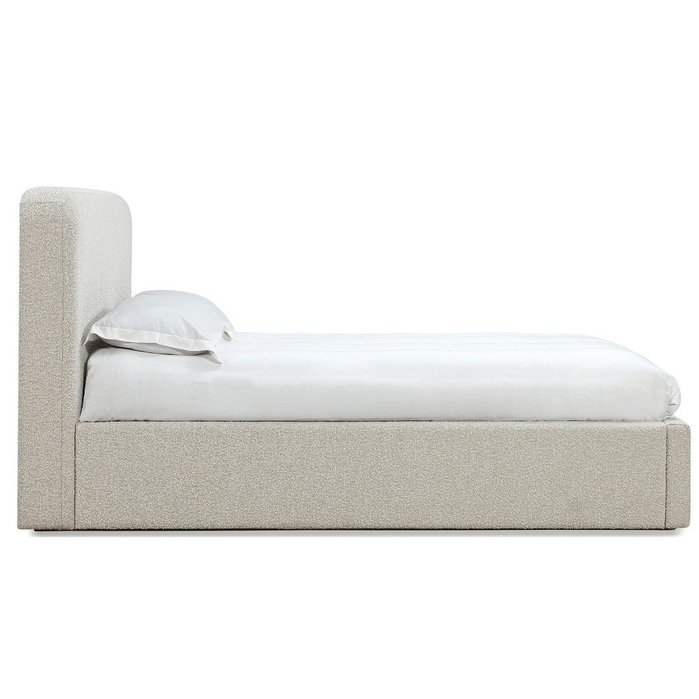 Ziya Queen Platform Bed | Floating Base | Rolled Edges | Ricotta Boucle
