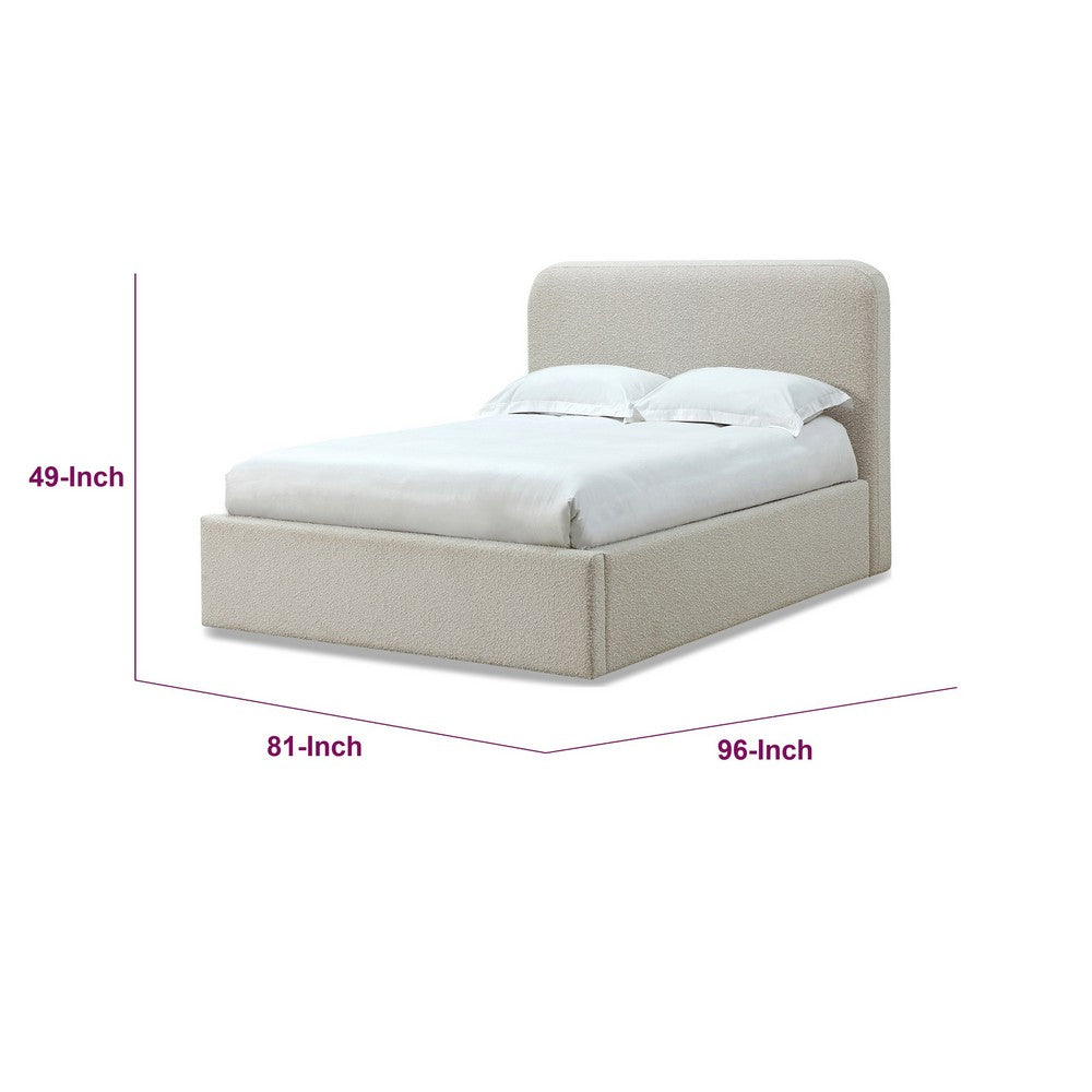 Ziya Queen Platform Bed | Floating Base | Rolled Edges | Ricotta Boucle