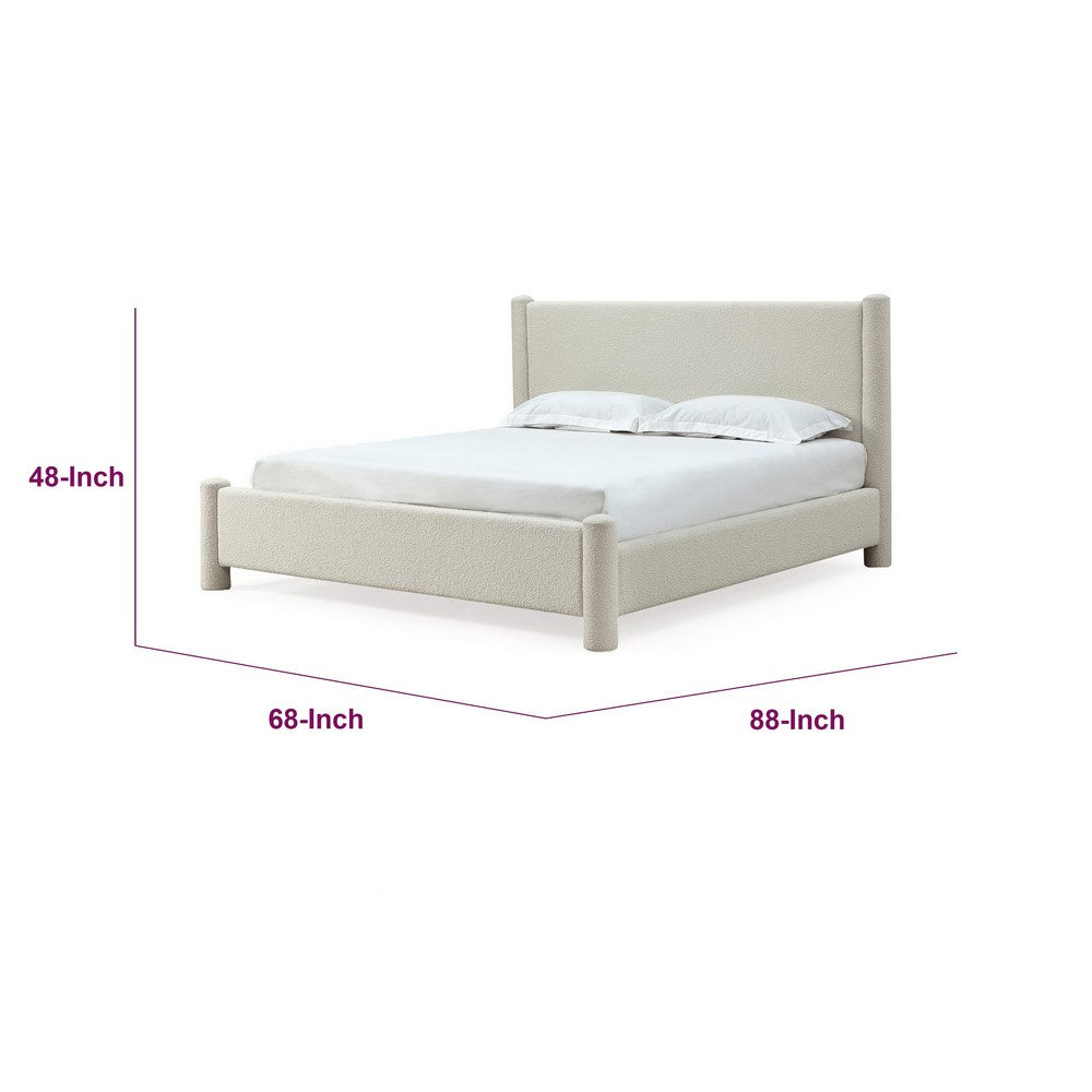 Kizo Queen Upholstered Platform Bed | Short Poster Design | Ivory Boucle