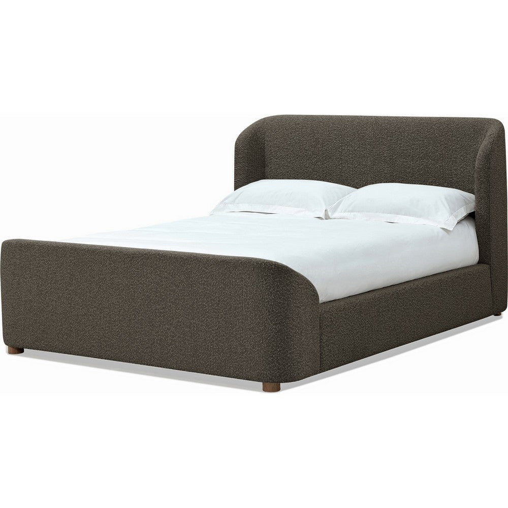 Kaven Queen Platform Bed | Shelter-Style Headboard | Brown Linen Blend