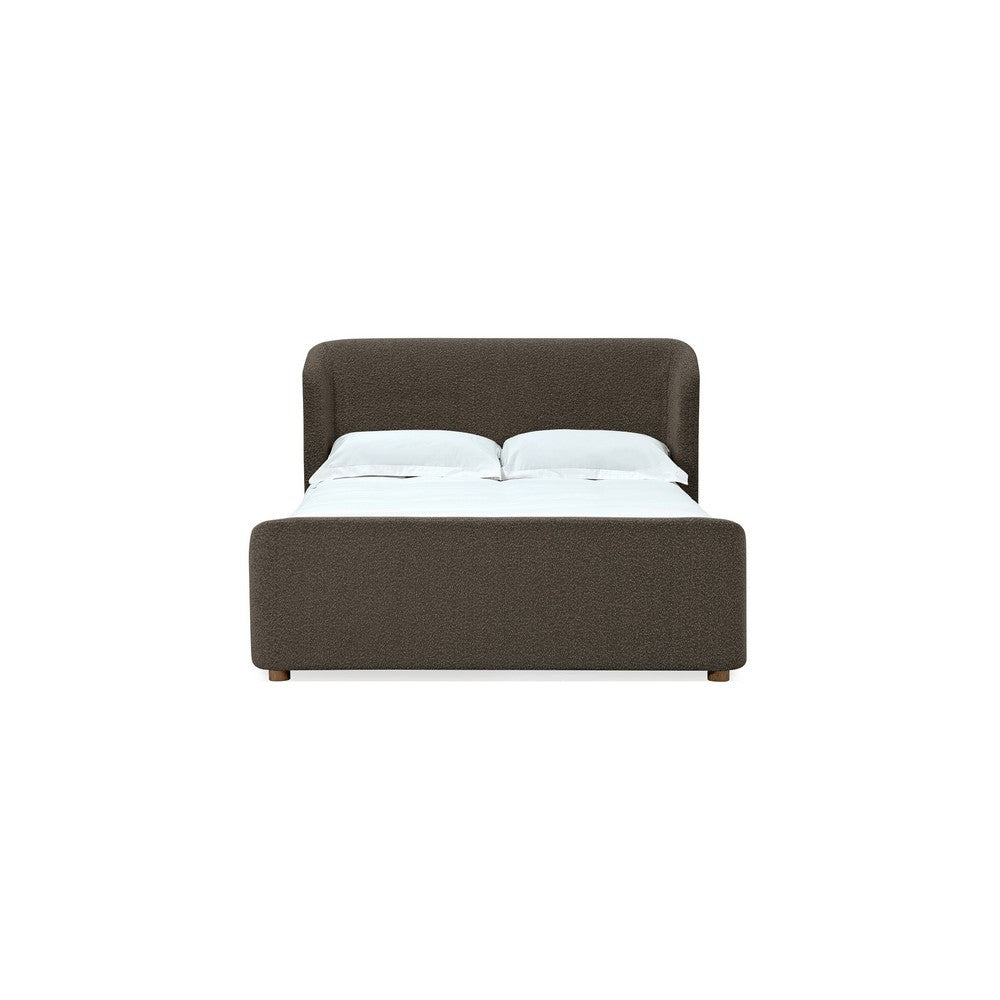 Kaven Queen Platform Bed | Shelter-Style Headboard | Brown Linen Blend
