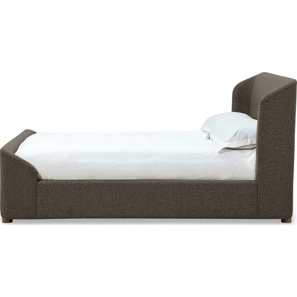 Kaven Queen Platform Bed | Shelter-Style Headboard | Brown Linen Blend