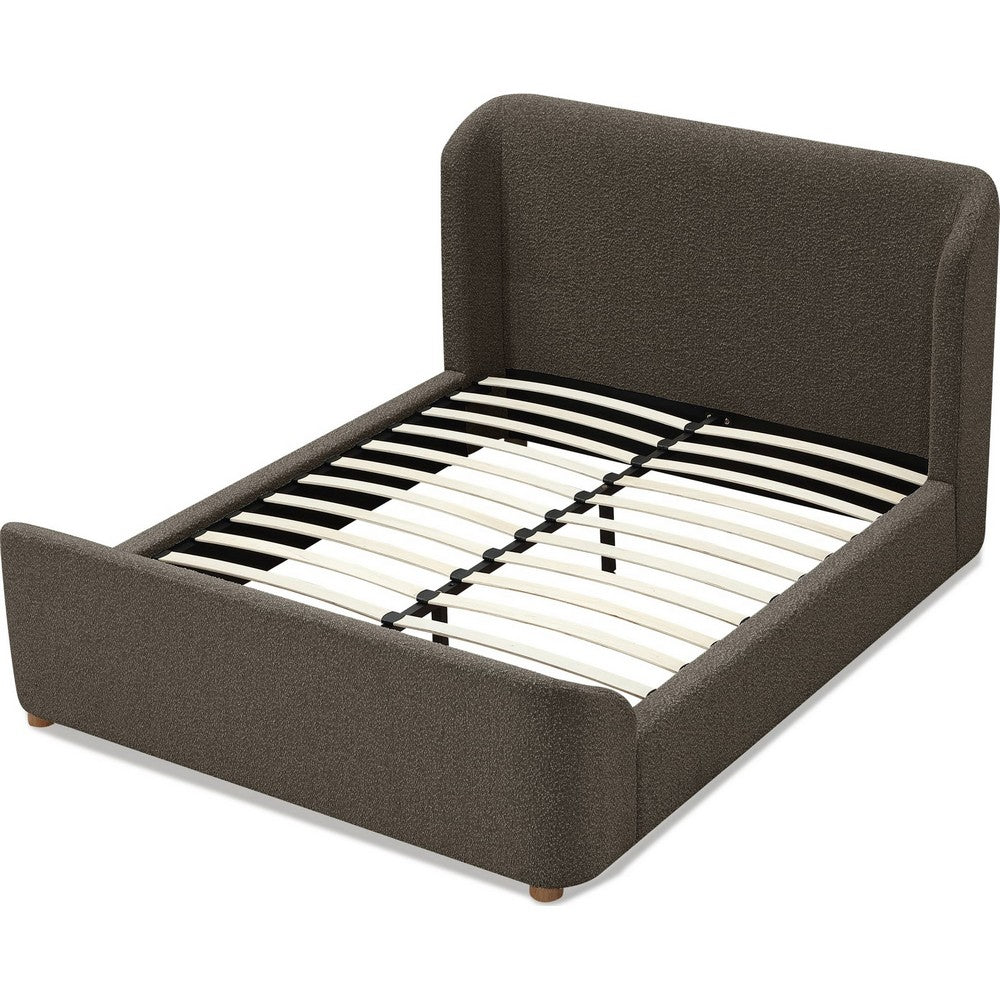 Kaven Queen Platform Bed | Shelter-Style Headboard | Brown Linen Blend