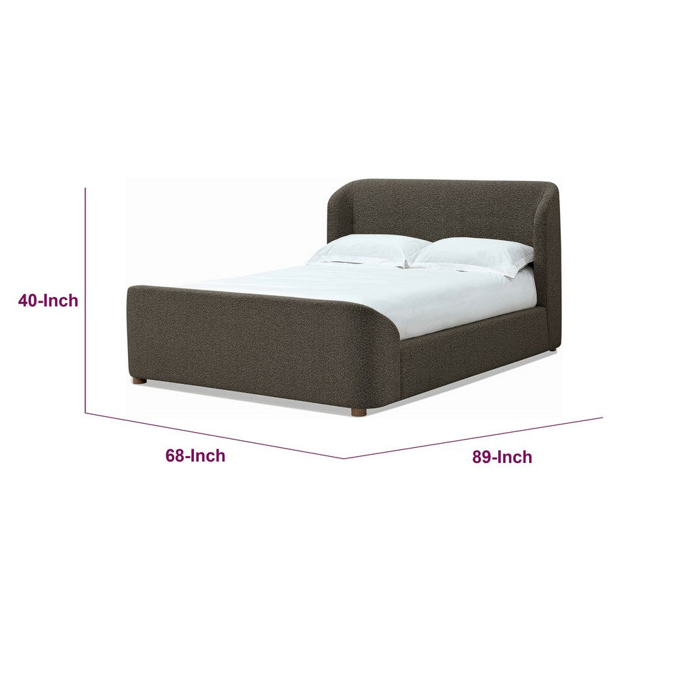 Kaven Queen Platform Bed | Shelter-Style Headboard | Brown Linen Blend