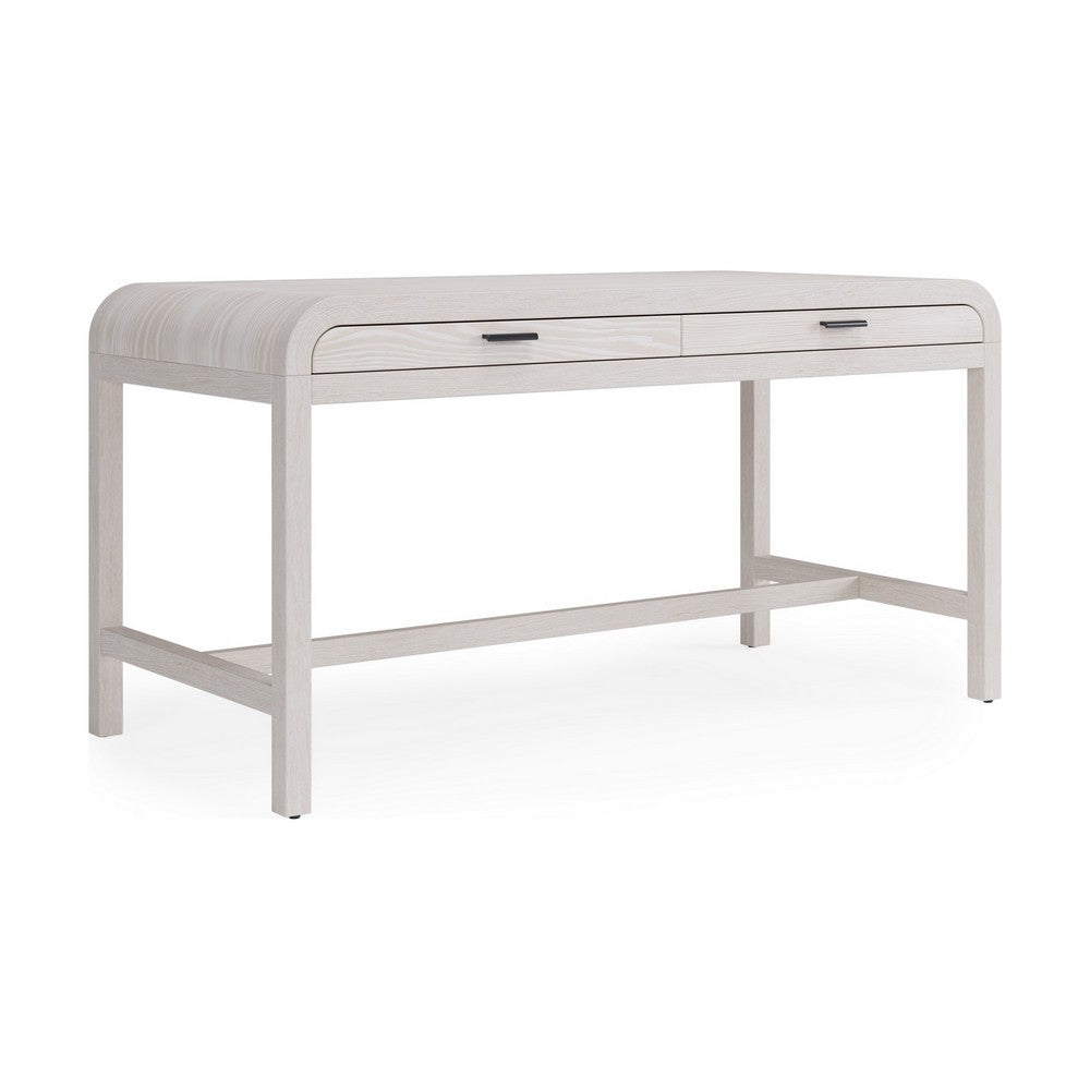 Danny Writing Desk | 2 Drawers | Waterfall Edges | White Solid Wood 60"