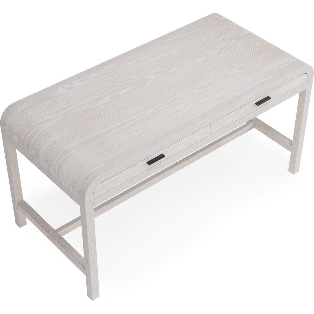 Danny Writing Desk | 2 Drawers | Waterfall Edges | White Solid Wood 60"
