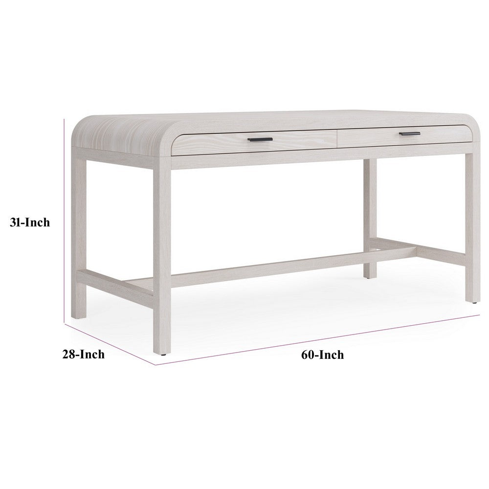 Danny Writing Desk | 2 Drawers | Waterfall Edges | White Solid Wood 60"