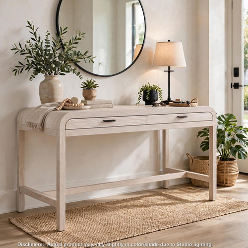 Danny Writing Desk | 2 Drawers | Waterfall Edges | White Solid Wood 60"