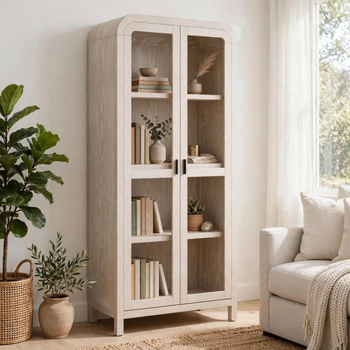 Danny Bookcase | Glass Door | Adjustable Shelves | Sugar White Wood 78"