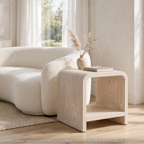 Danny Side-End Table with Shelf | Waterfall Design | Sugar Wood 24"