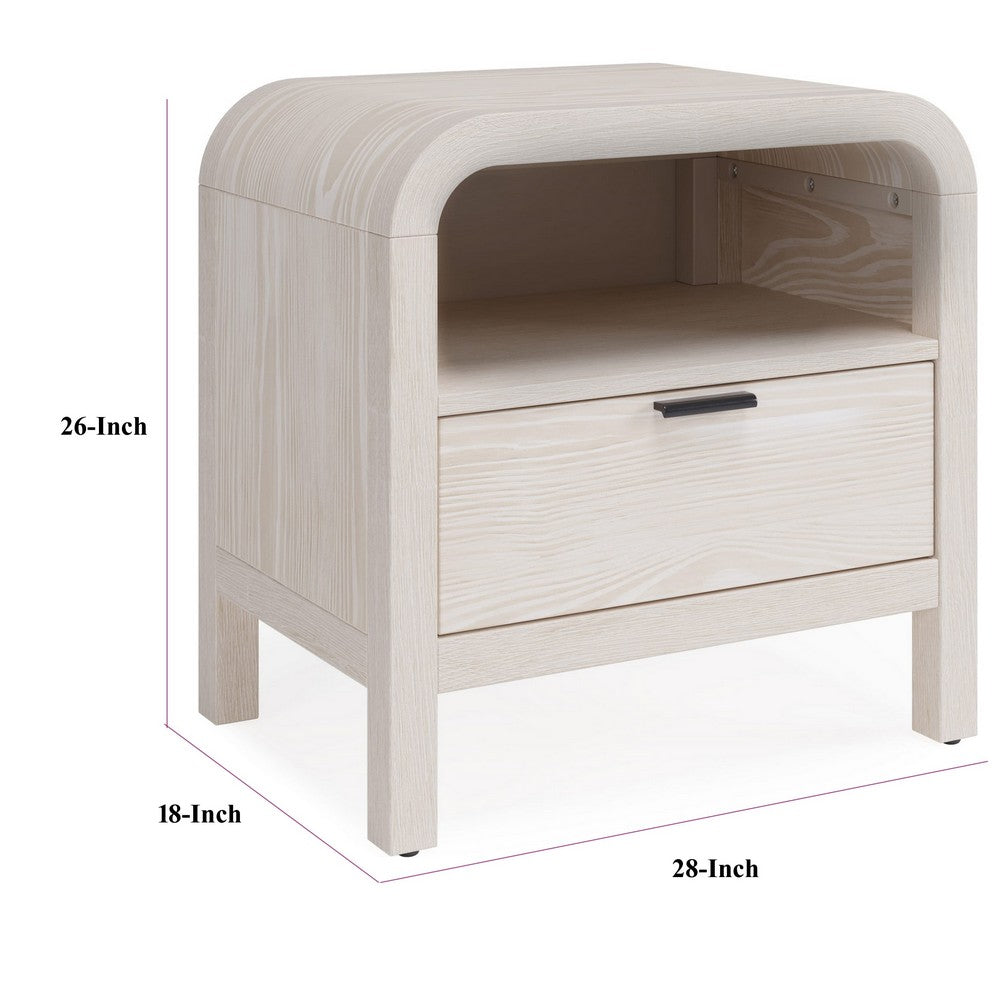 Danny Nightst& | 1 Drawer & Shelf | USB Ports | White Meranti Wood