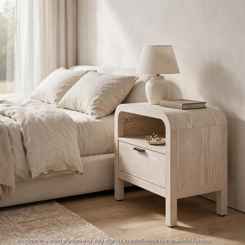 Danny Nightst& | 1 Drawer & Shelf | USB Ports | White Meranti Wood